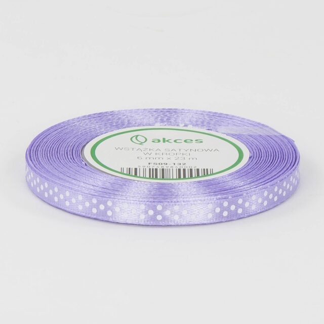 Vaaleanvioletti pilkullinen satiininauha 6 mm × 25 y