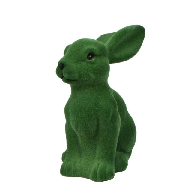Tummanvihreä flokattu istuva pupu pääsiäiskoriste, 25 cm