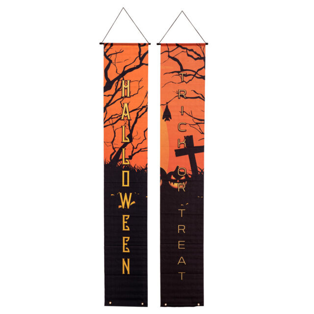 Oranssit ja mustat kummitustaloteemaiset Halloween-koristebannerit