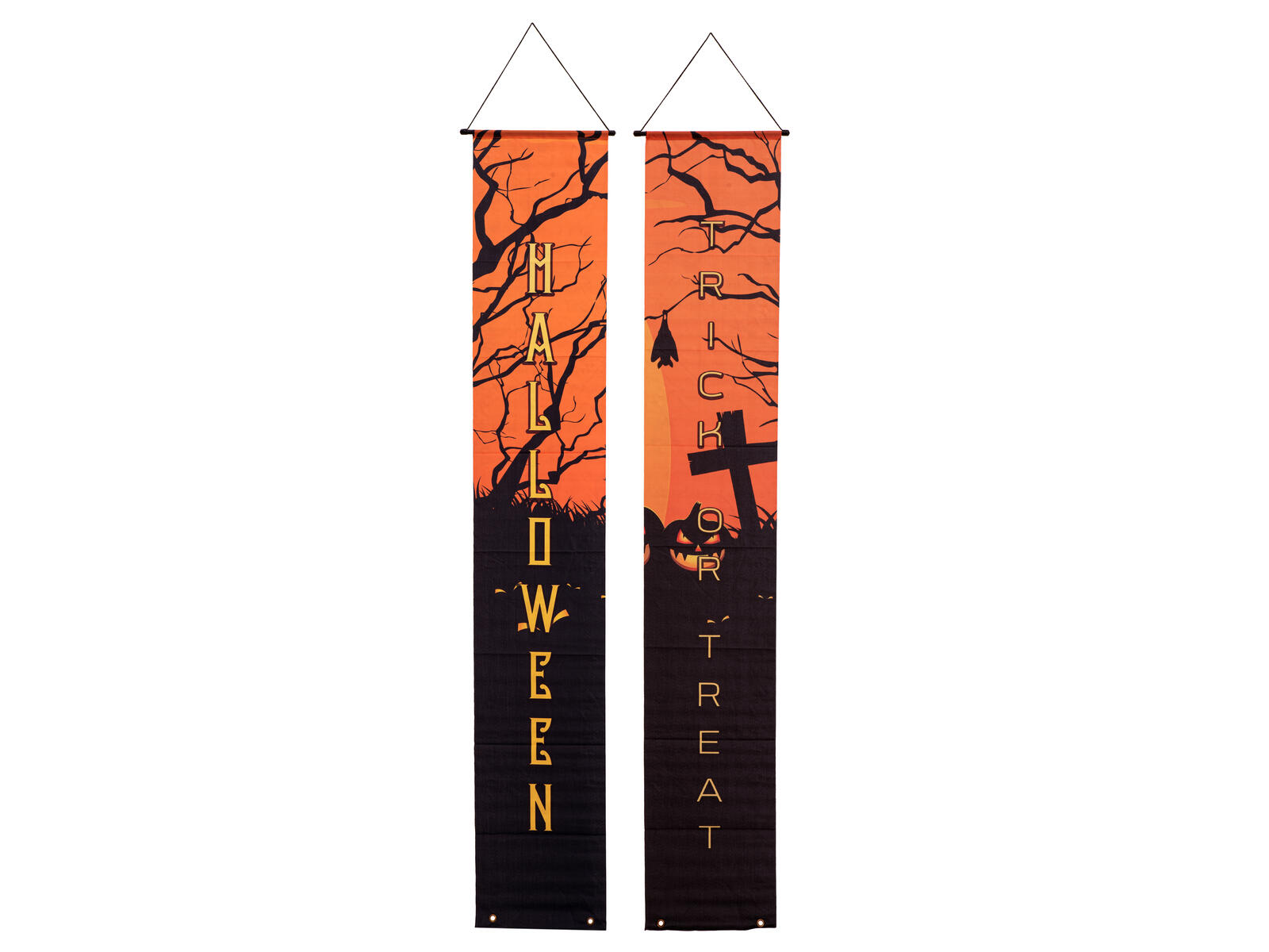 Oranssit ja mustat kummitustaloteemaiset Halloween-koristebannerit