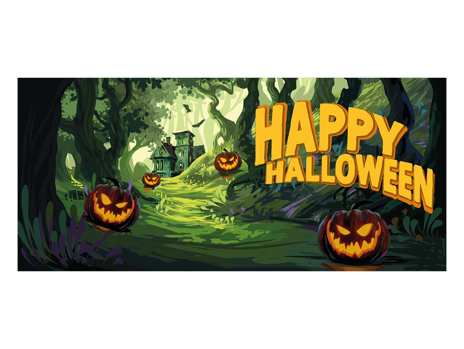 Kummitusmetsäaiheinen Halloween-banneri kurpitsoilla