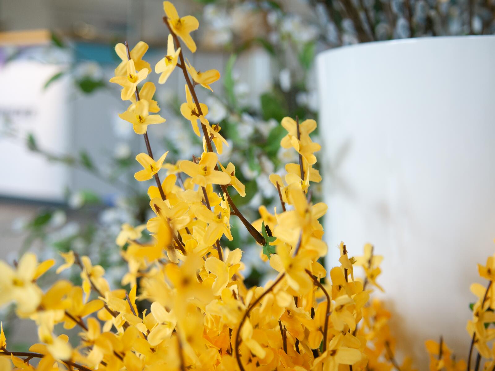 Keltakukkainen keinotekoinen forsytiapensas 60 cm