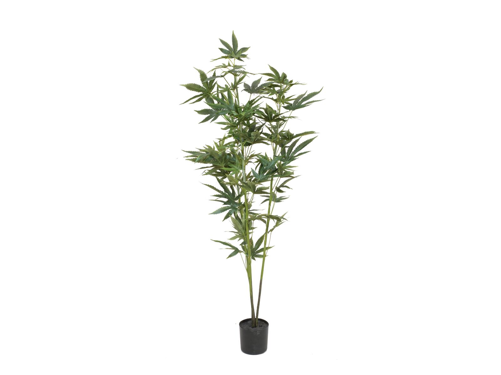 Vihreä kannabista jäljittelevä tekokasvi kasvatusruukussa, 120 cm