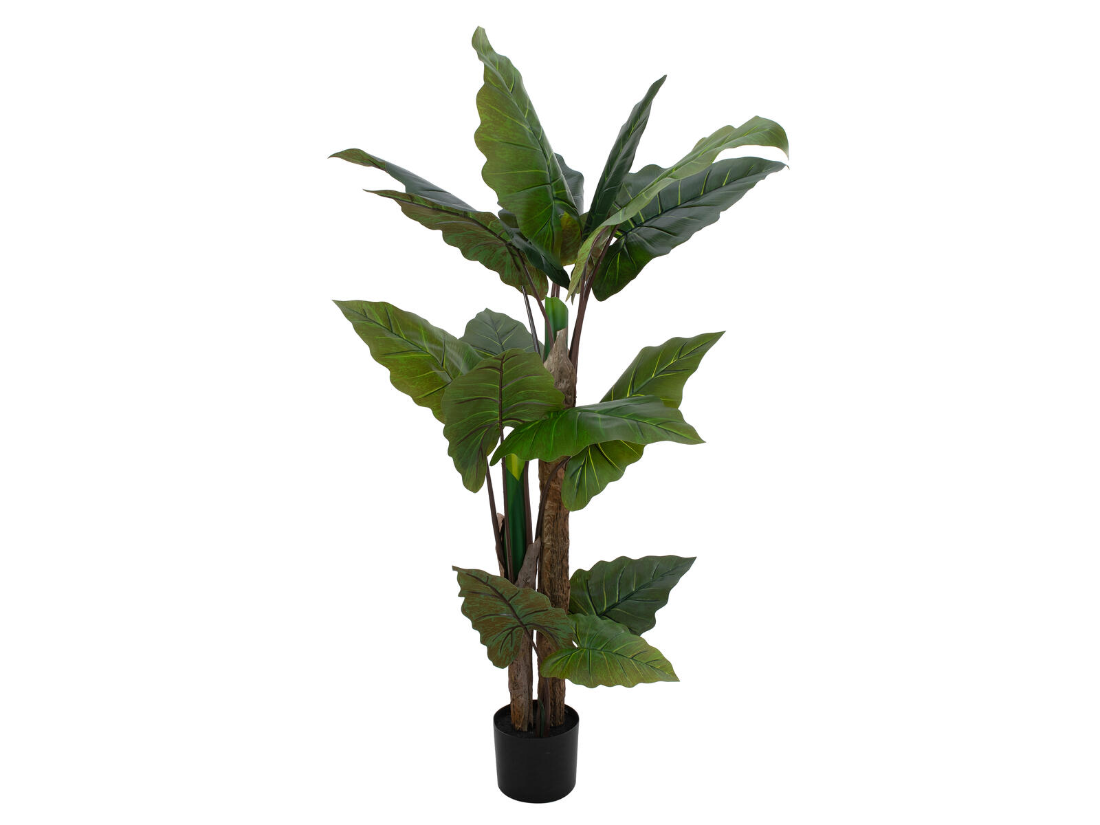 Tummanvihreä alokasia-tekokasvi ruukussa, 140 cm