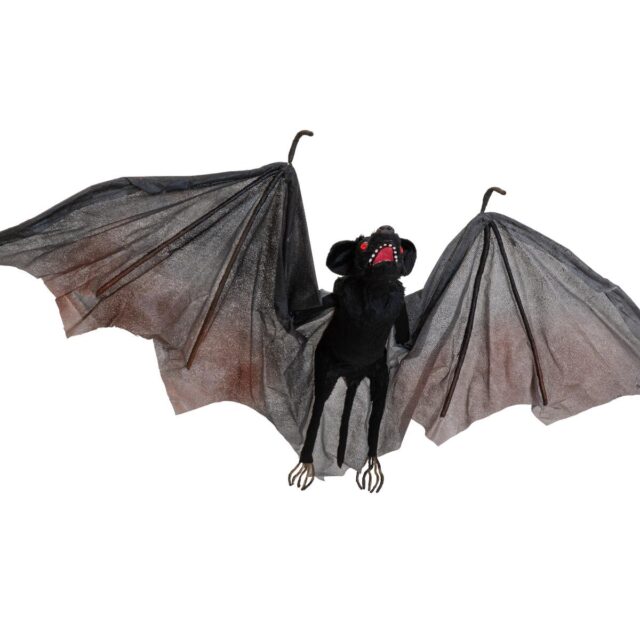 Riippuva tummanruskea lepakko Halloween-koriste punaisilla silmillä