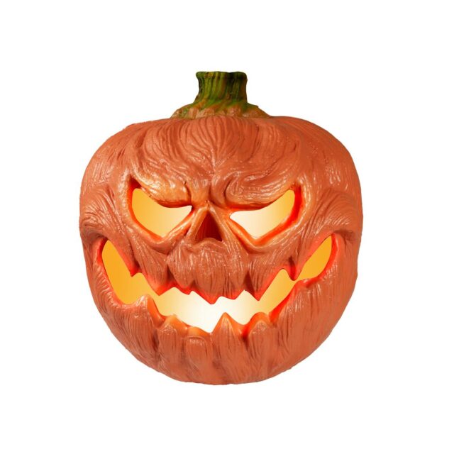 Oranssi valaistu Halloween-kurpitsa kasvokuvioinnilla