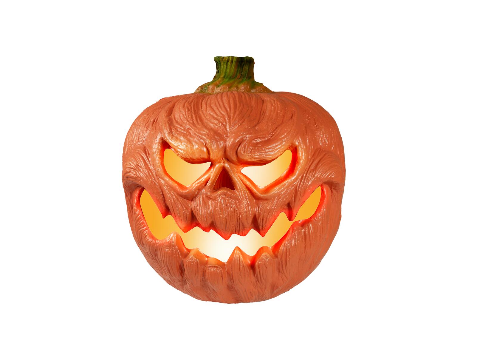 Oranssi valaistu Halloween-kurpitsa kasvokuvioinnilla