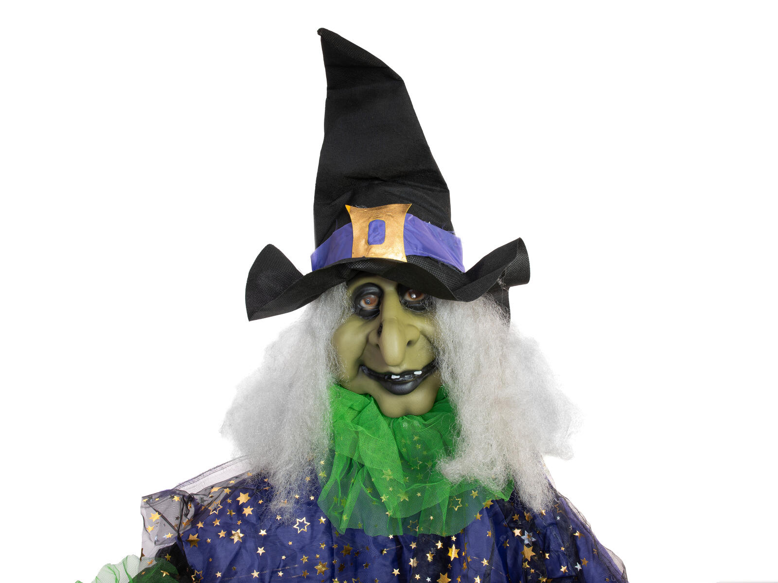 Ripustettava animoitu Halloween-noitahahmo mustassa ja sinisessä asussa