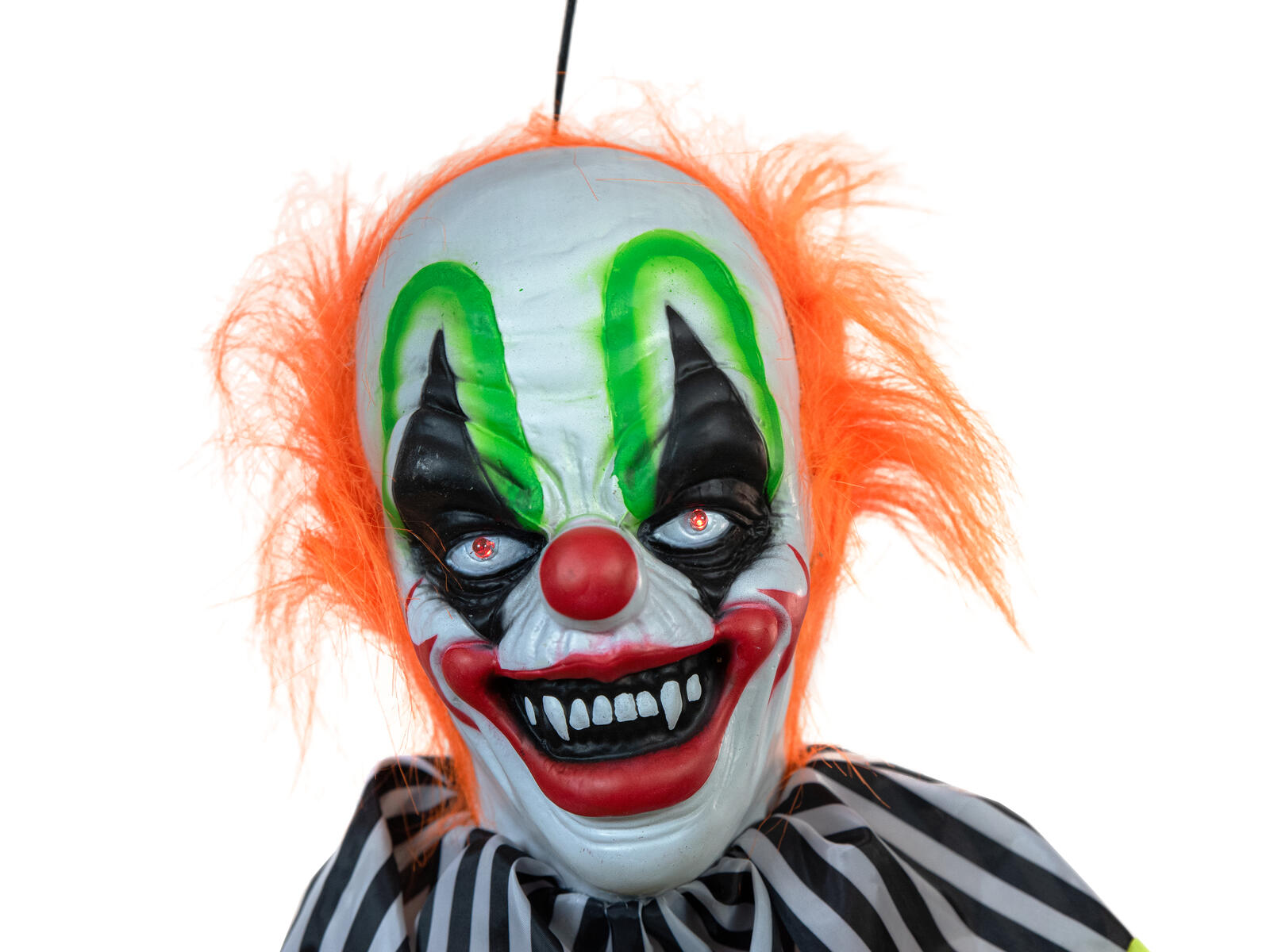 Animoitu riippuva Halloween-klovni värikkäässä asussa