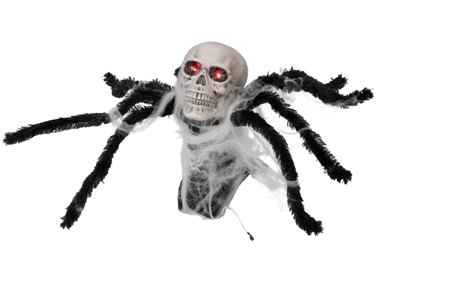 Musta animoitu Halloween-hämähäkki pääkallolla ja punaisina loistavilla silmillä