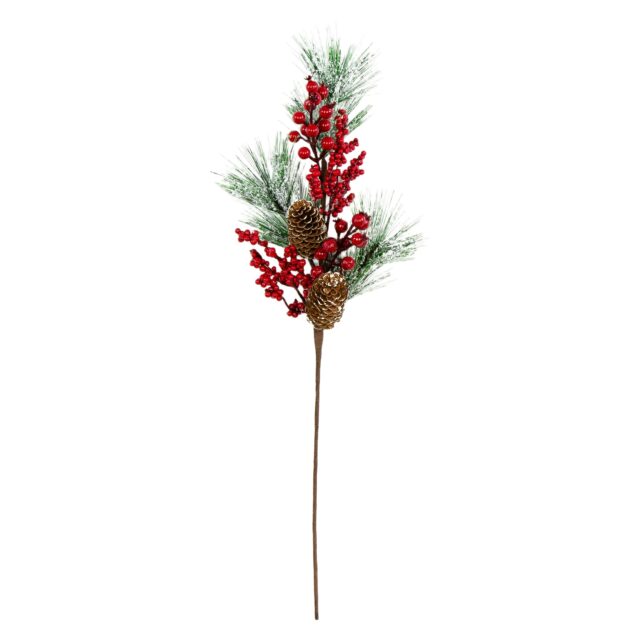 Vihreä ja punainen joulukoristeoksa kävyillä ja punaisilla marjoilla, 62 cm